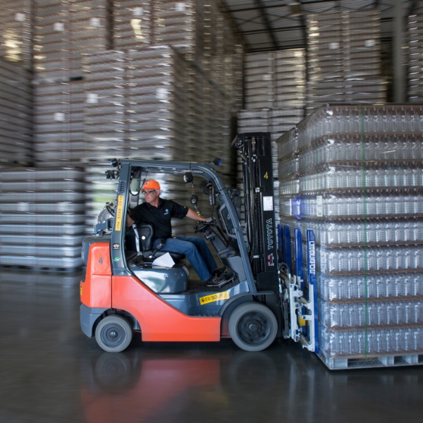 stretch film for pallet load containment forklift stacking pallets of drinks